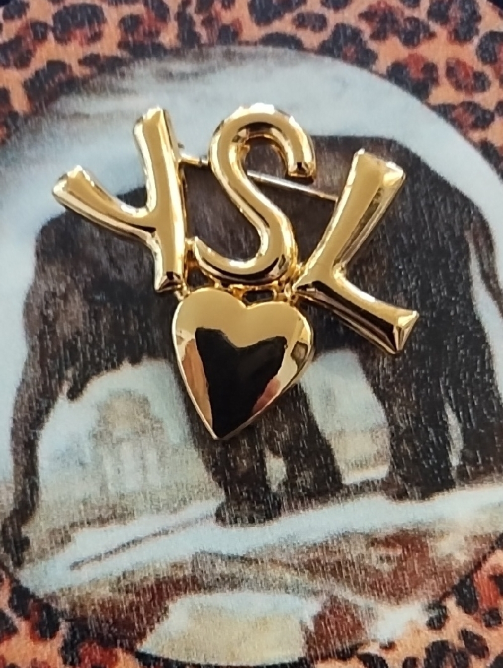 Gold Tone Heart Charm Brooch YSL
